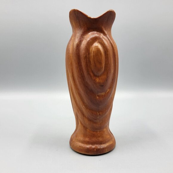 Vtg Handcrafted Carved Cherry Wood Folk Art Vase Les Smith Home Decor 6.75" - Picture 5 of 11